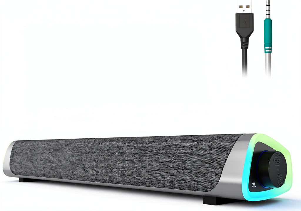 R30 soundbar on a wooden desk
