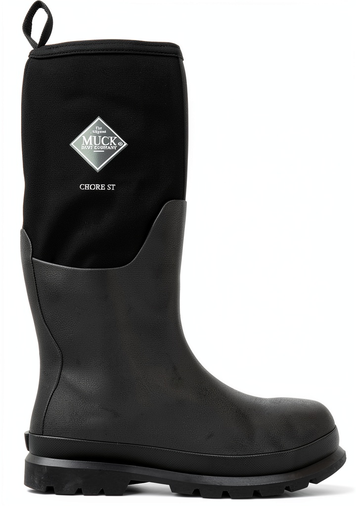 Installing The Original Muck Boot Company Chore Steel Men's Work Boots on a wooden floor