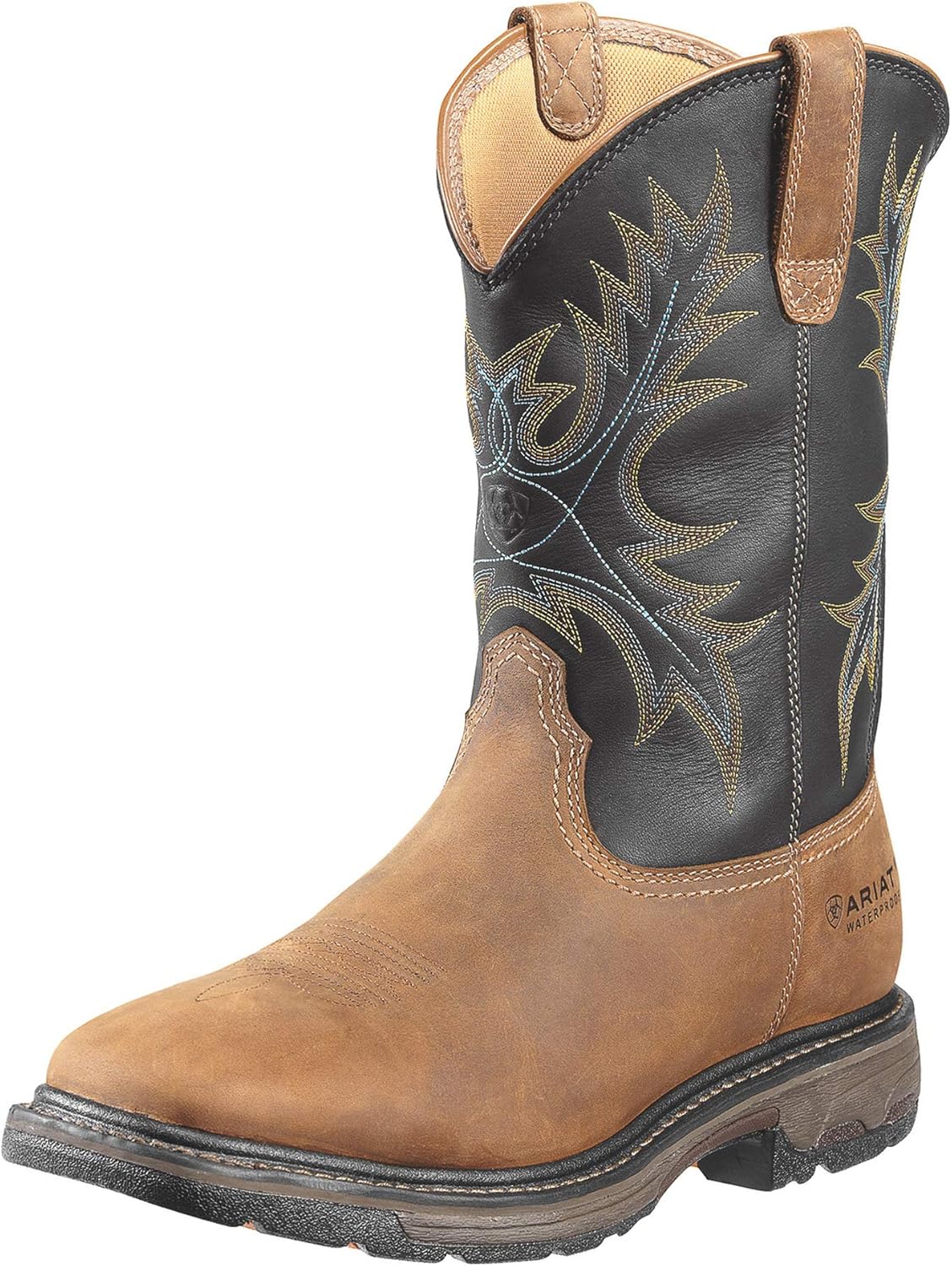 Ariat work boots in Aged Bark color on a worksite