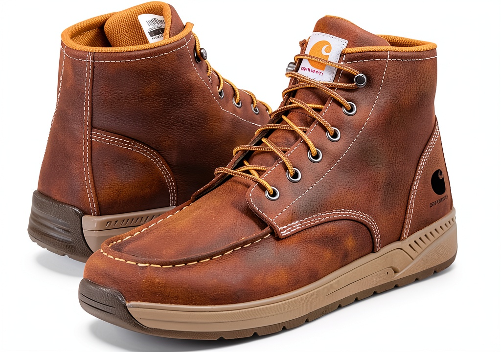 Black Diamond Brown Leather Work Boots on a construction site