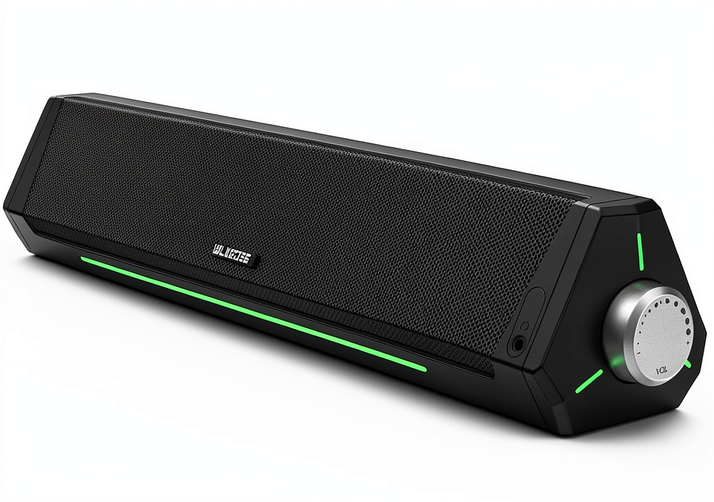 Bluedee soundbar on a gaming desk with ambient lights
