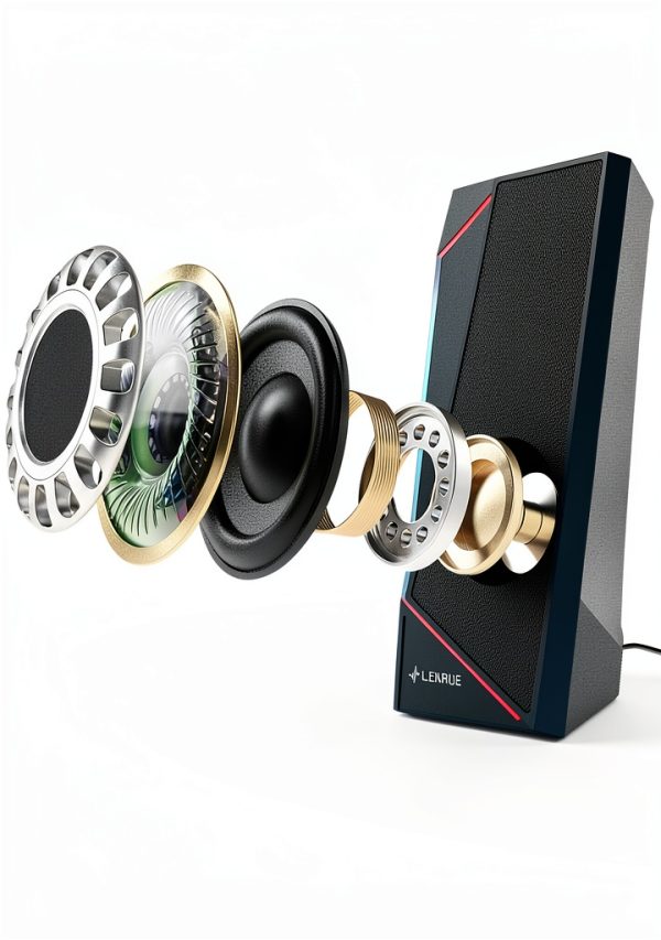 LENRUE Computer Speakers USB C Black Modern Design-2