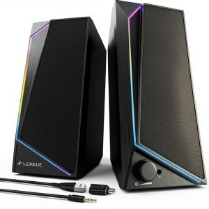 LENRUE Computer Speakers USB C Black Modern Design-0