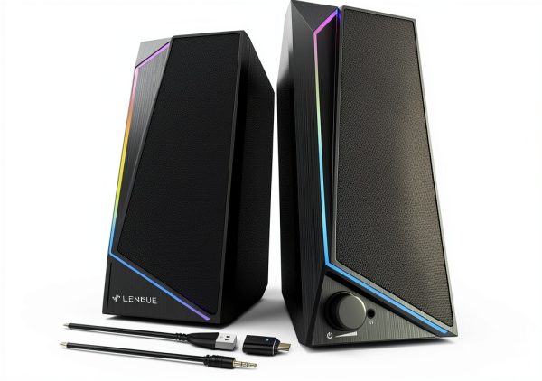 LENRUE Computer Speakers USB C Black Modern Design-0