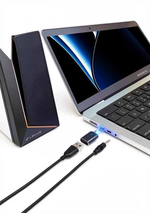 LENRUE Computer Speakers USB C Black Modern Design-5