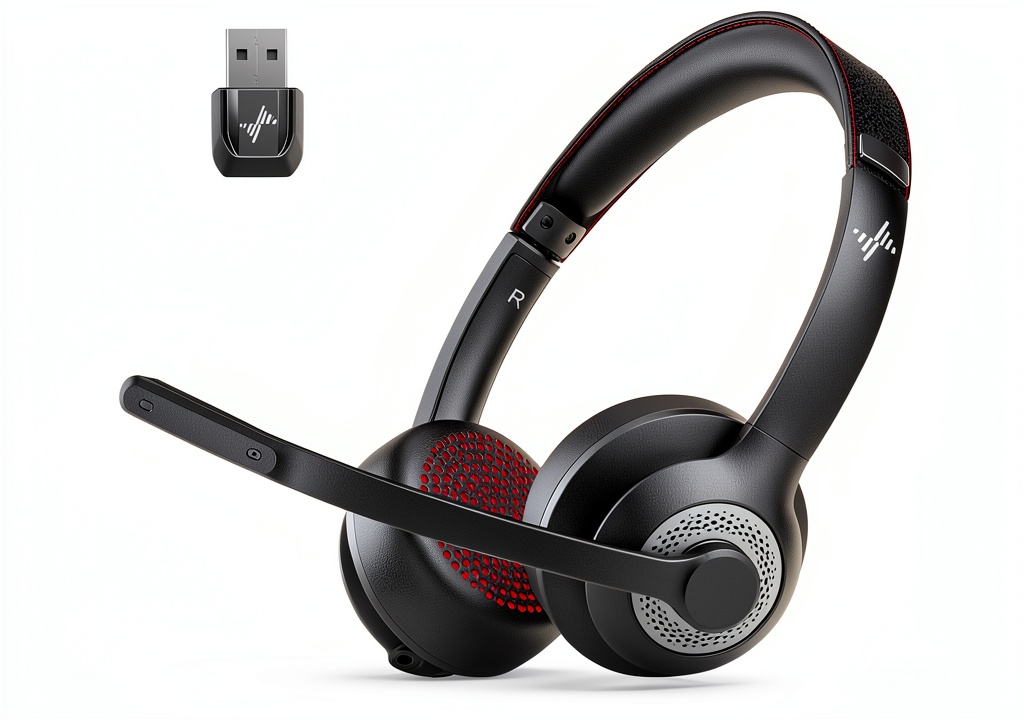 JIAMQISHI Bluetooth headset being used in a home office