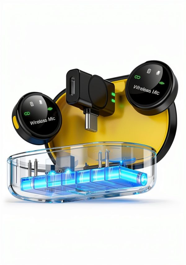Wireless Lavalier Microphone GoorDik J7 Black Yellow Charging Case-3