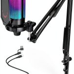 FIFINE USB Gaming Microphone A6T with Boom Arm, RGB Lighting, Black-0