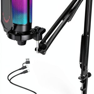 FIFINE USB Gaming Microphone A6T with Boom Arm, RGB Lighting, Black-0