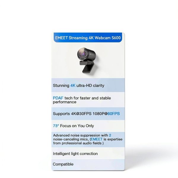 EMEET S600 4K Webcam Sony Sensor with PDAF Autofocus and Privacy Cover-3