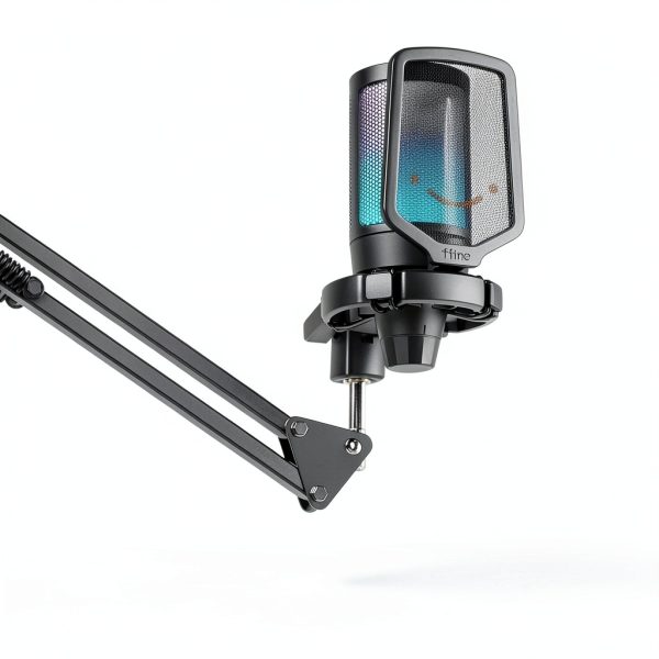 FIFINE USB Gaming Microphone A6T with Boom Arm, RGB Lighting, Black-1