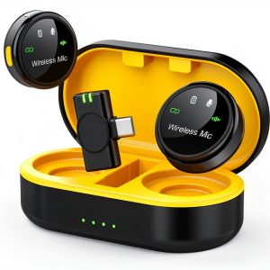 Wireless Lavalier Microphone GoorDik J7 Black Yellow Charging Case-0