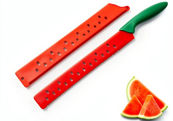 BESPORTBLE Watermelon Cutter Stainless Steel Red Knife 17-Inch Serrated Blade for Watermelon Slicing and Cake Cutting Kitchen Tool with Protective Sleeve-0