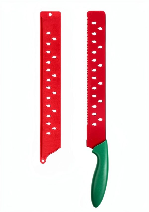 BESPORTBLE Watermelon Cutter Stainless Steel Red Knife 17-Inch Serrated Blade for Watermelon Slicing and Cake Cutting Kitchen Tool with Protective Sleeve-2