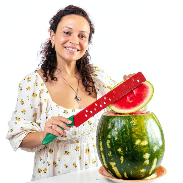 BESPORTBLE Watermelon Cutter Stainless Steel Red Knife 17-Inch Serrated Blade for Watermelon Slicing and Cake Cutting Kitchen Tool with Protective Sleeve-5